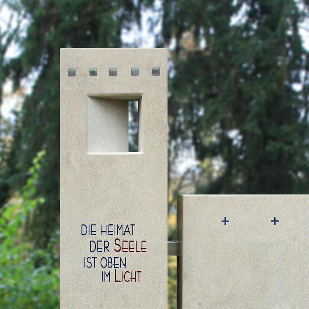 Zweiteiliger Grabstein Naturstein hell mit Öffnung - Aura