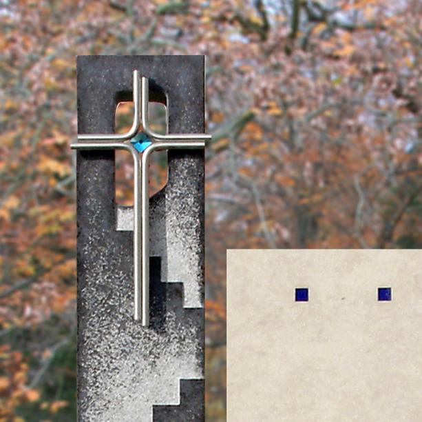 Grabdenkmal Kalkstein Granit modern mit Edelstahl Kreuz - Meteo