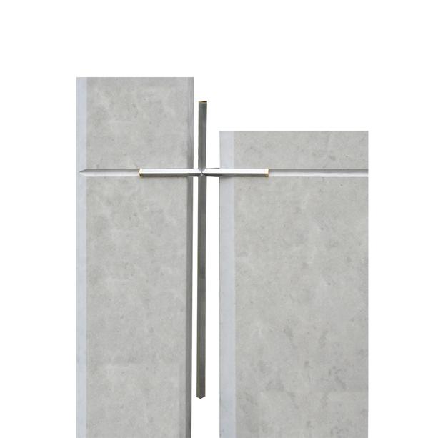 Doppelgrabmal Kalkstein hell modern Edelstahl Kreuz - Lavardin