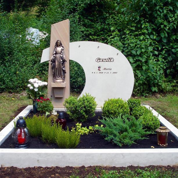 Naturstein Grabmal modern mit Bronze Madonna - Marini