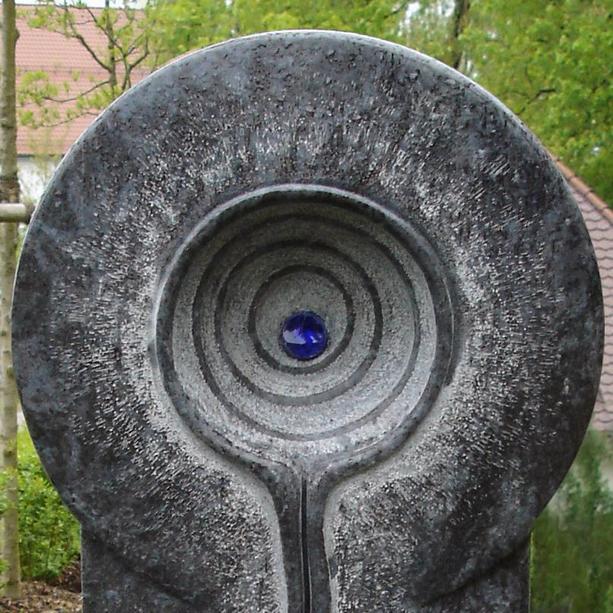 Besonderer Urnengrabstein Granit Glas Intarsie blau - Piave