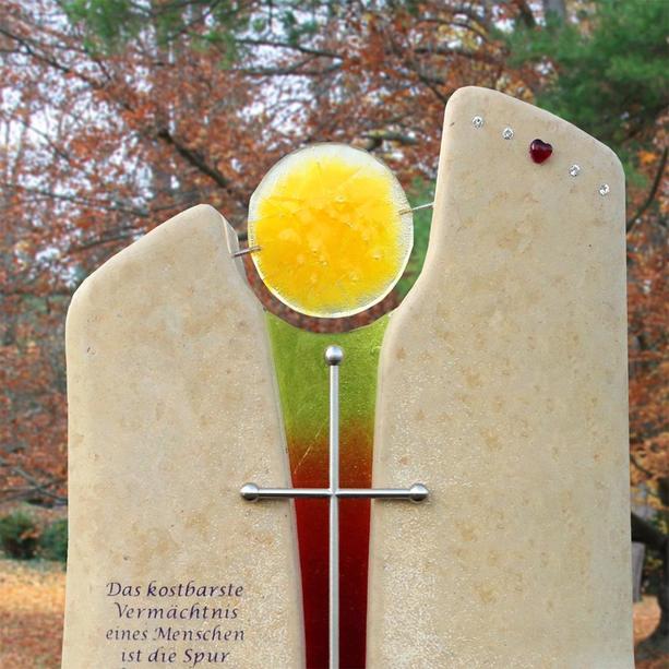 Grabmal mit Regenbogen Glas Herz & Kreuz - Malina