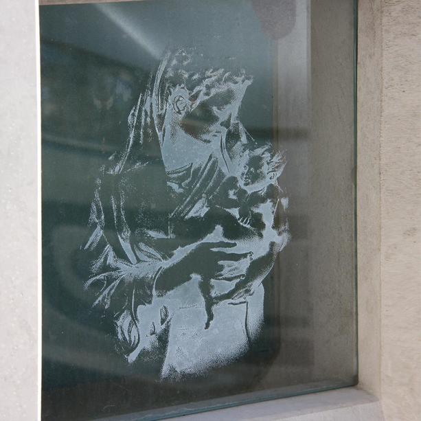 Urnengrabstein mit Glaseinsatz Madonna Bild - Madre
