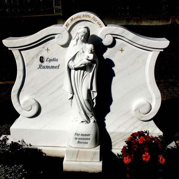 Grabmal Marmor klassisch weiß mit Maria Figur - Madonna