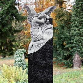 Urnengrabstein Granit schwarz wei trauernder Engel - Lucia