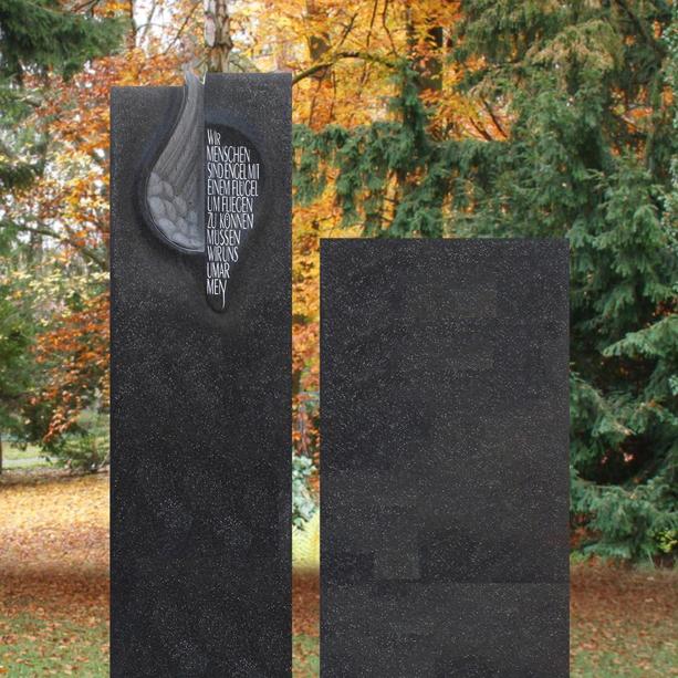 Grabmal Granit zweiteilig schwarz mit Engel Flügel - Diaphne