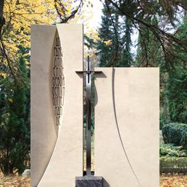Modernes Grabdenkmal Naturstein zweiteilig groß mit Kreuz...