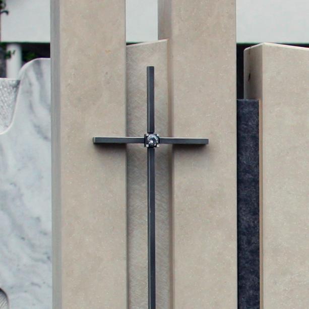 Grabstein Doppelgrabmal Naturstein zweiteilig mit Kreuz - Clemenza