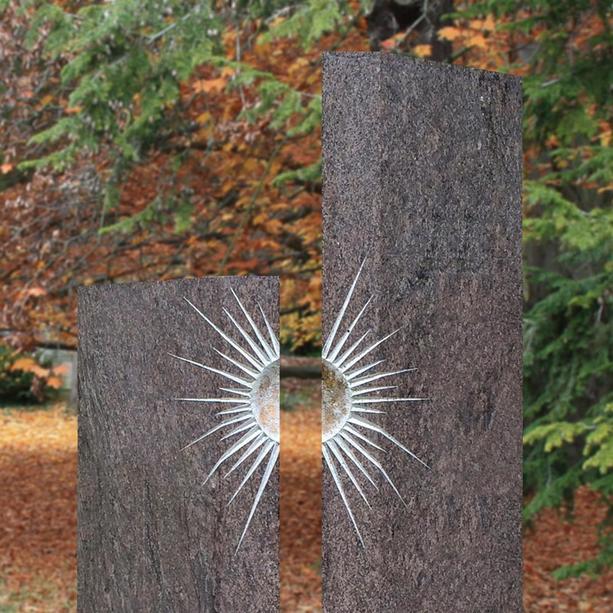 Schöner Grabstein Granit zweiteilig Sonnen Gestaltung - Lumina