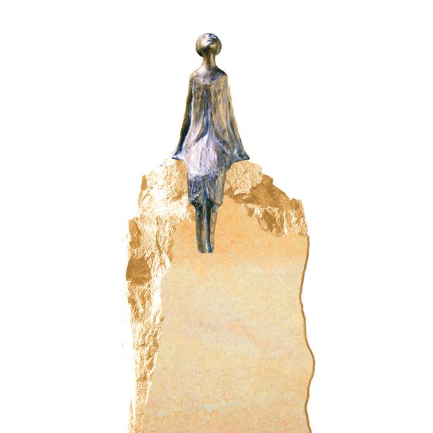 Grabstein mit Sternenguckerin Bronzefigur - Claire