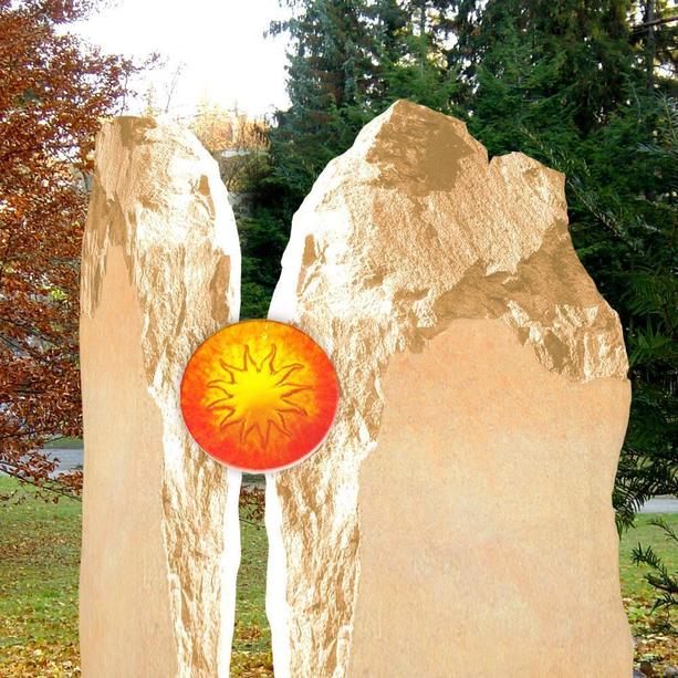 Sandstein Doppelgrabstein mit Sonnenglas - Majestroso