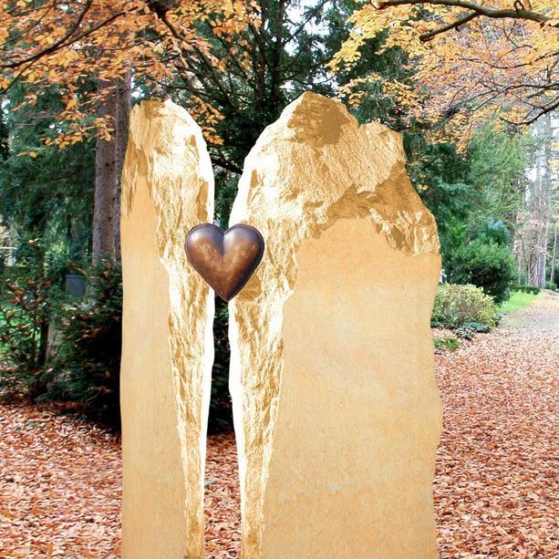Grabstein rustikal mit Herz zweiteilig - Randora