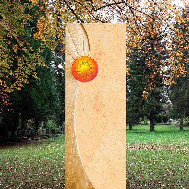 Familiengrabstein Naturstein mit Glas Sonne - Solaris