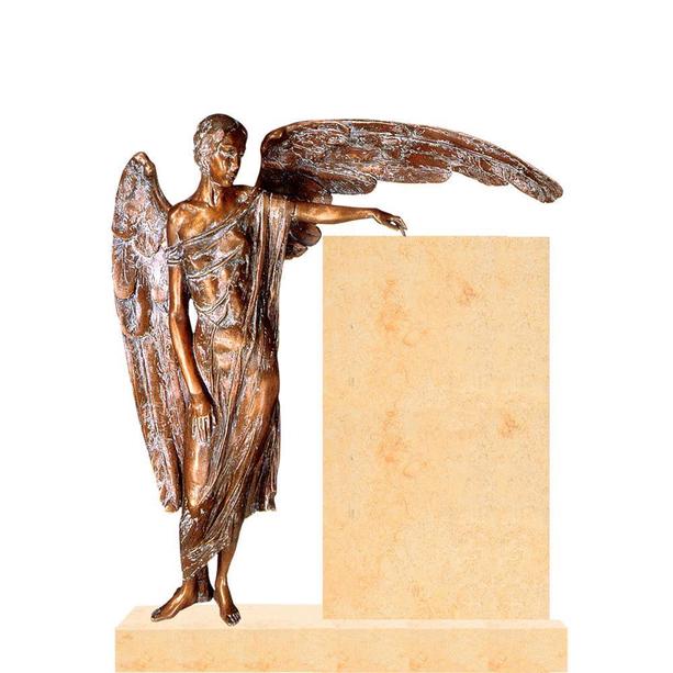 Sandstein Grabstein mit großem Bronze Engel - Clara