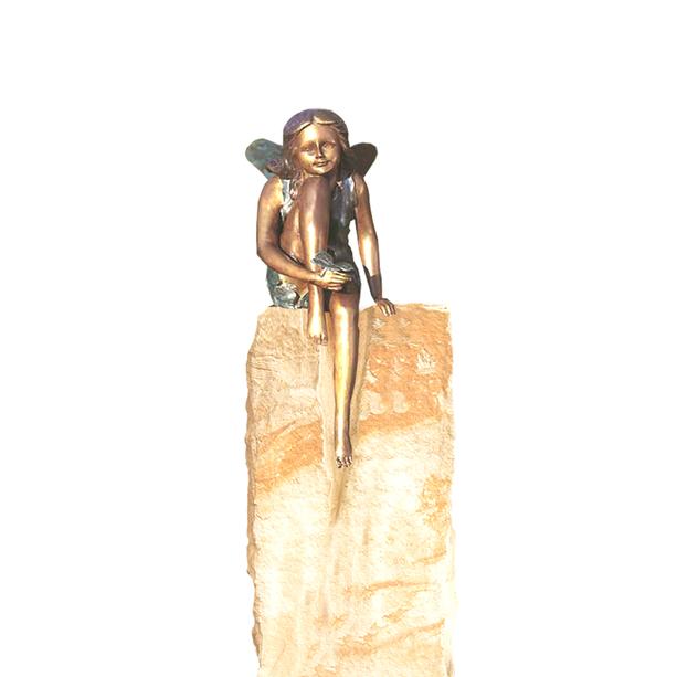 Grabstein Stele Naturstein mit Bronze Elfe  - Selina