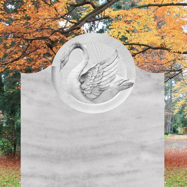 Weißes Marmor Grabmal mit Schwan Relief - Cassandra