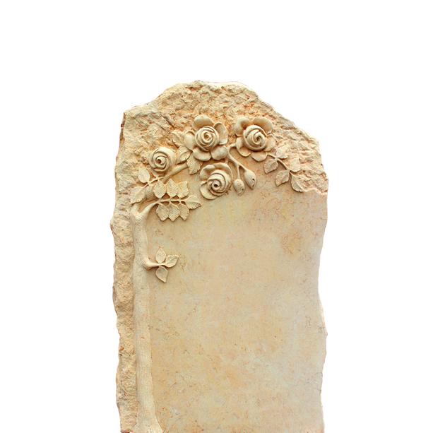 Sandstein Grabstein mit Blumen rustikal - Claranda