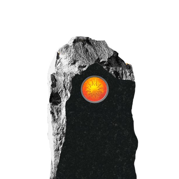 Felsen Grabstein mit Glaseinsatz Sonne - Polaris