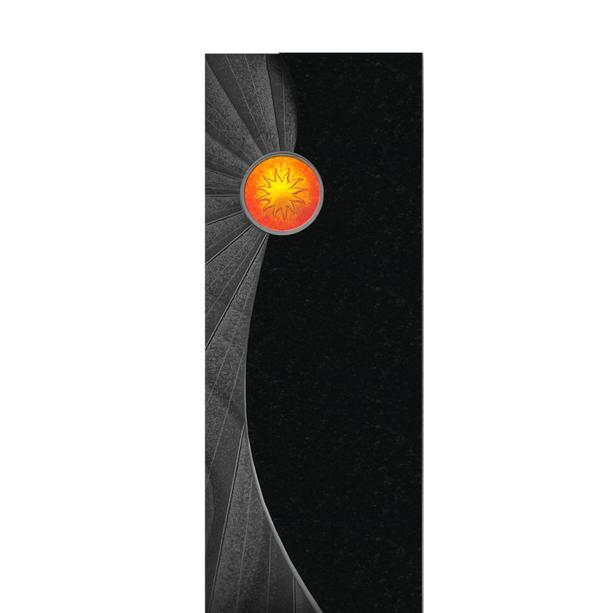 Schwarzer Urnen Grabstein mit Glas Sonne - Solaris