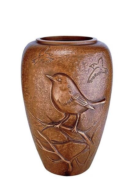 Schne Bronze Grabvase mit Vogel / dunkelbraun - Persephone
