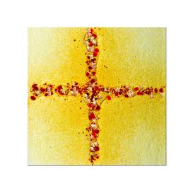 Grabmal Ornament aus Glas mit Kreuz in Gelb-Rot -...