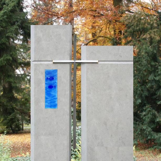 Grabstein Glasornament zur Verklebung in Blau - Glasintarsie I-4