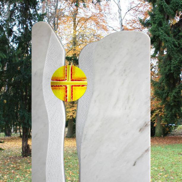 Sakrales Glasornament für Grabmal mit Kreuz in Gelb - Glasornament R-12
