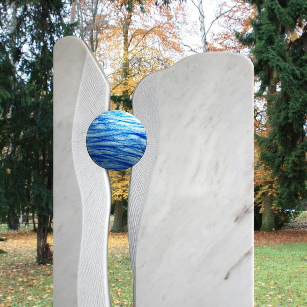 Runde Glas Platte in Blau für Grabdenkmal  - Glasornament R-21