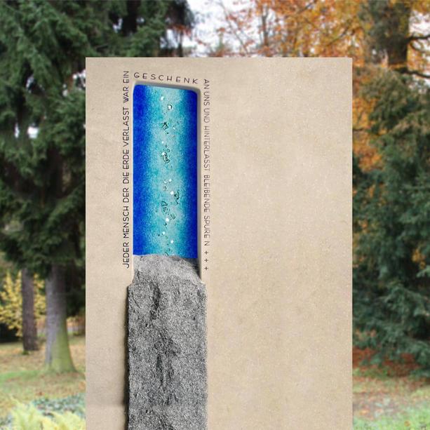 Modernes Glas Dekoelement für Grabsteine in Blau  - Glasornamente Re-4