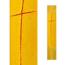 Gelbes Grabmal Glasdekor mit Kreuz - Glasstele S-11