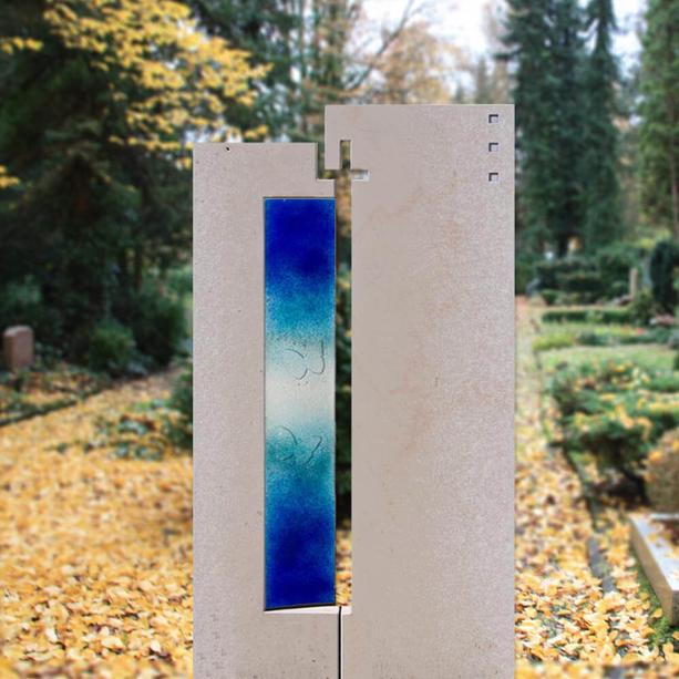 Kunstvolles Glaselement für Grabmale mit Schmetterlingen  - Glasstele S-26