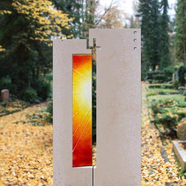 Modernes Grabstein Glas Schmuckelement mit Sonne - Glasstele S-44