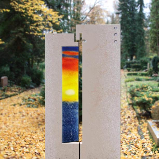 Kunstvolles Glasdekor für Grabmale mit Sonnenuntergang  - Glasstele S-47