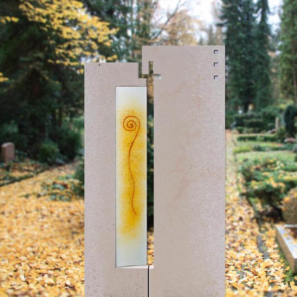 Modernes Dekor aus Glas für Grabmal in Weiß-Gelb - Glasstele S-52