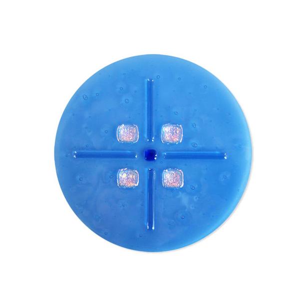 Rundes Grabmal Glas Dekoelement mit Kreuz in Blau - Glasintarsie I-19