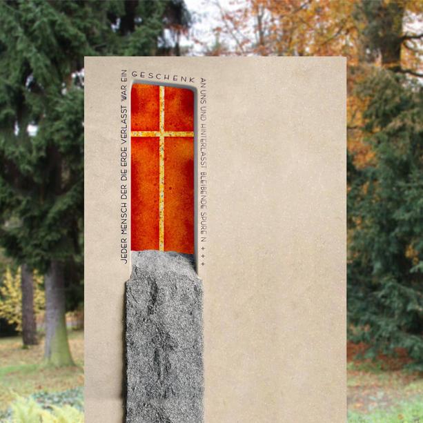 Sakrales Grabmal Glas Dekor mit Kreuz  - Glasornament Re-1 / 10x20cm