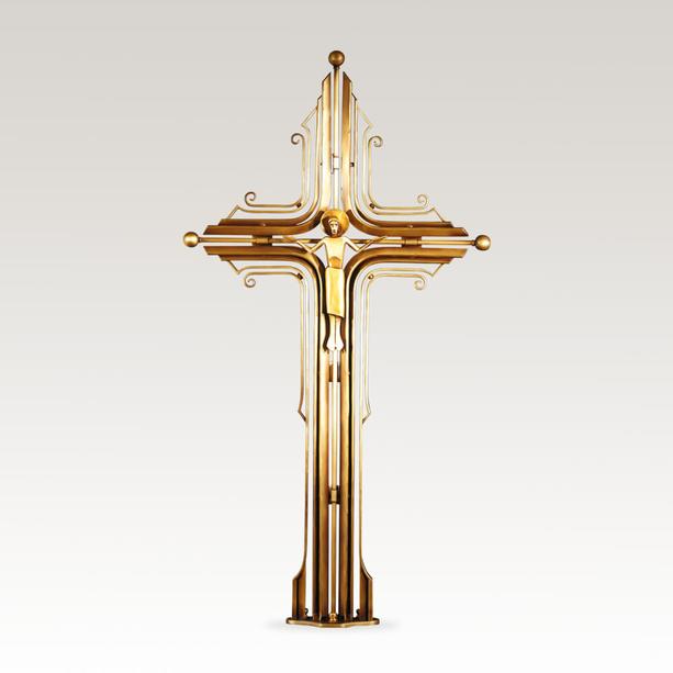 Klassisches Schmiedeeisen Grabkreuz mit Heiligenfigur - Laurentio