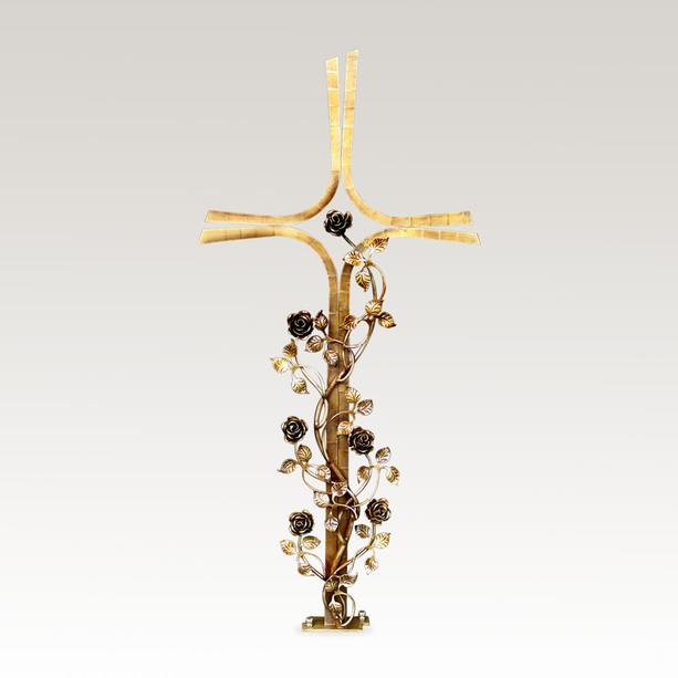 Romantisches Grabkreuz aus Metall mit Rosenranke - Calabria