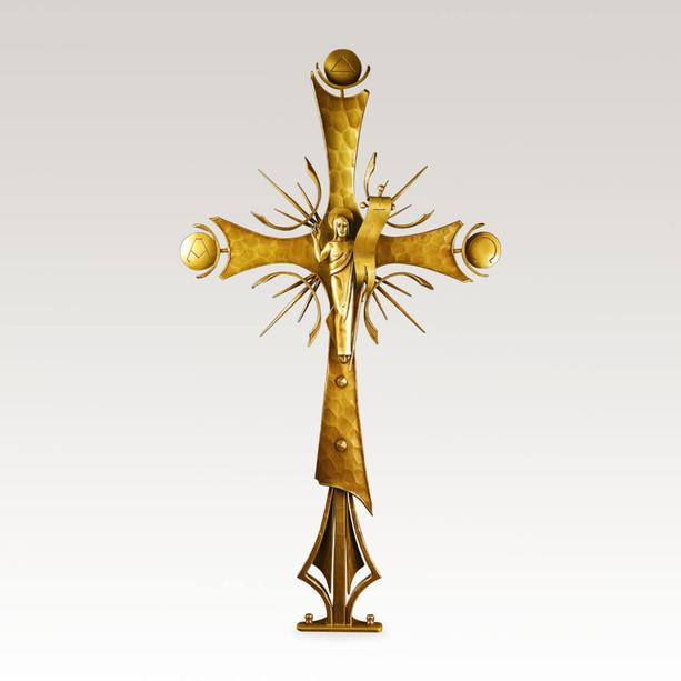 Klassisches Bronze Grabkreuz mit Heiligenfigur kaufen - Ferola