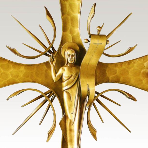 Klassisches Bronze Grabkreuz mit Heiligenfigur kaufen - Ferola