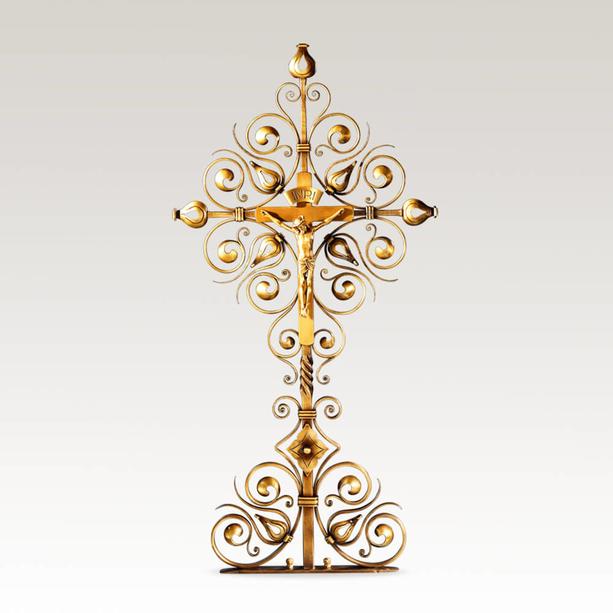 Exklusives Grabkreuz aus Metall mit Jesus Christus - Saviano