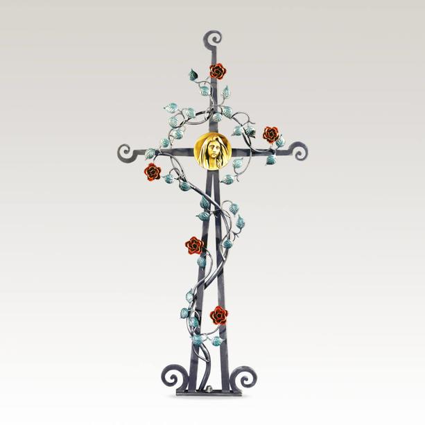 Antikes Grabkreuz mit Rosenranke und Heiligenrelief - Tolmas