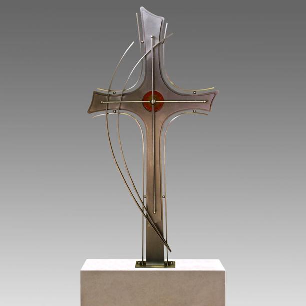 Modernes Grabkreuz aus Edelstahl mit Glaseinsatz - Pelagio