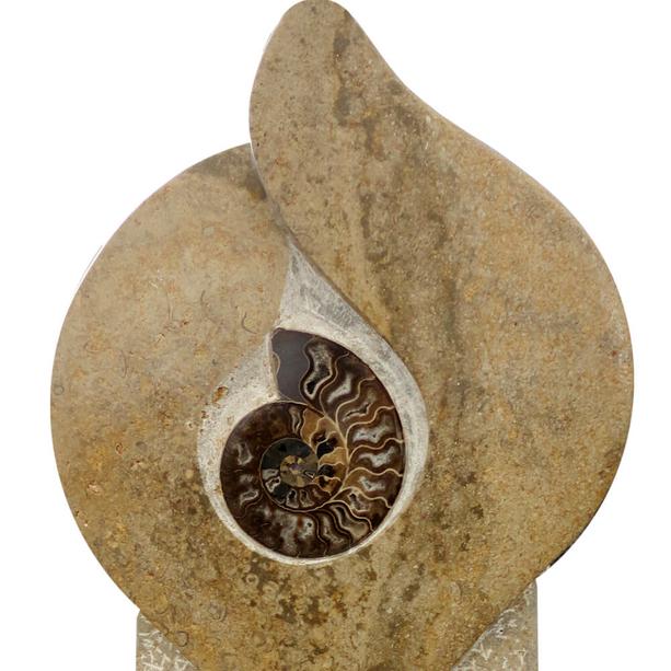 Doppelgrabstein modern aus Kalkstein mit Fossil  - Vincent