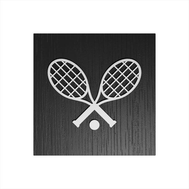 Design Holzurne schwarz mit Tennis Bild und individueller Aufschrift - Heraia