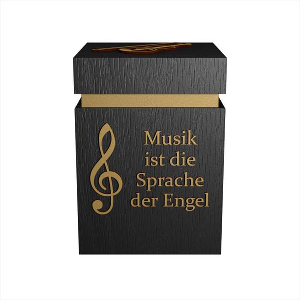 Individuelle schwarze Musik Urne aus Holz mit Goldschrift handgemacht - Figulus