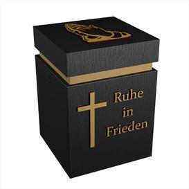 Edle schwarze Graburne aus Holz mit Kreuz und Gold...