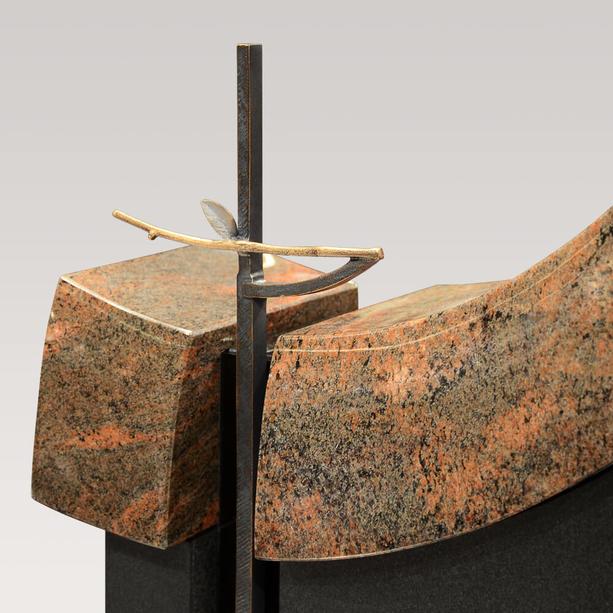 Moderner Granit Grabstein für ein Urnengrab mit Bronze Kreuz - Ionesco