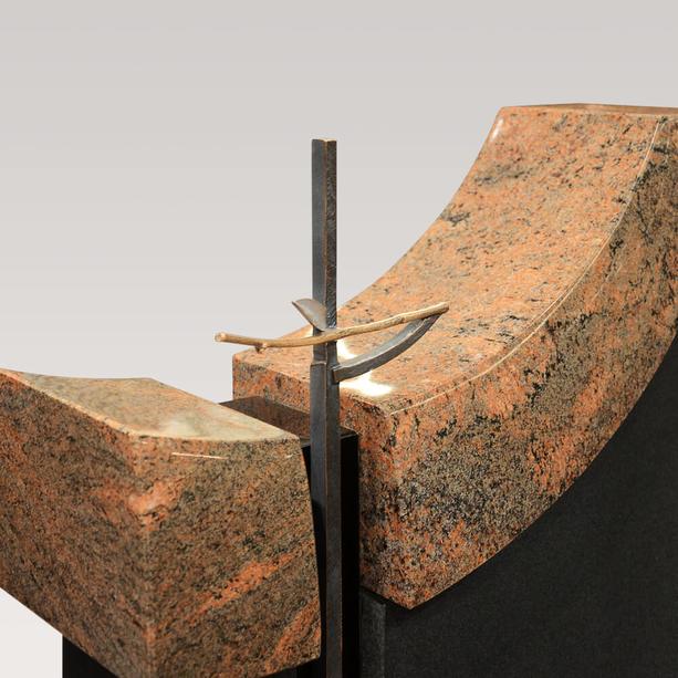 Einzigartiger Granit Doppelgrabstein mit Bronze Kreuz - Ionesco