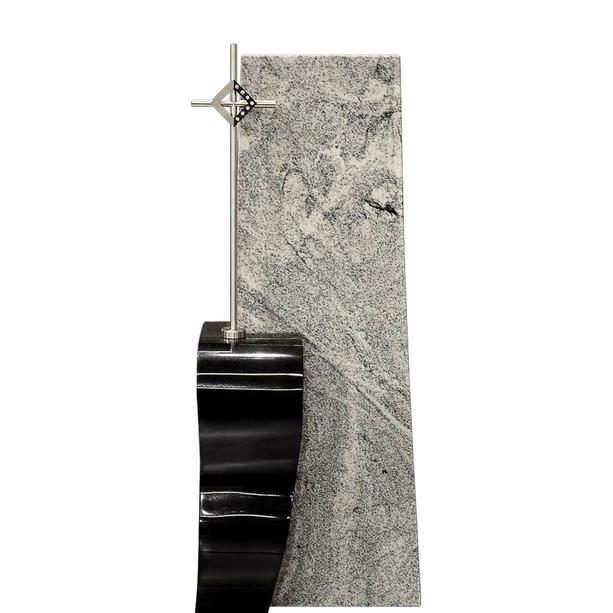 Moderner Urnengrabstein aus Granit mit Edelstahl Kreuz - Tabori